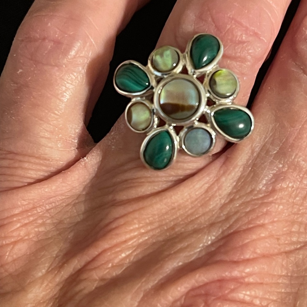 Malachite & Abalone/Mother of Pearl Silver Ring